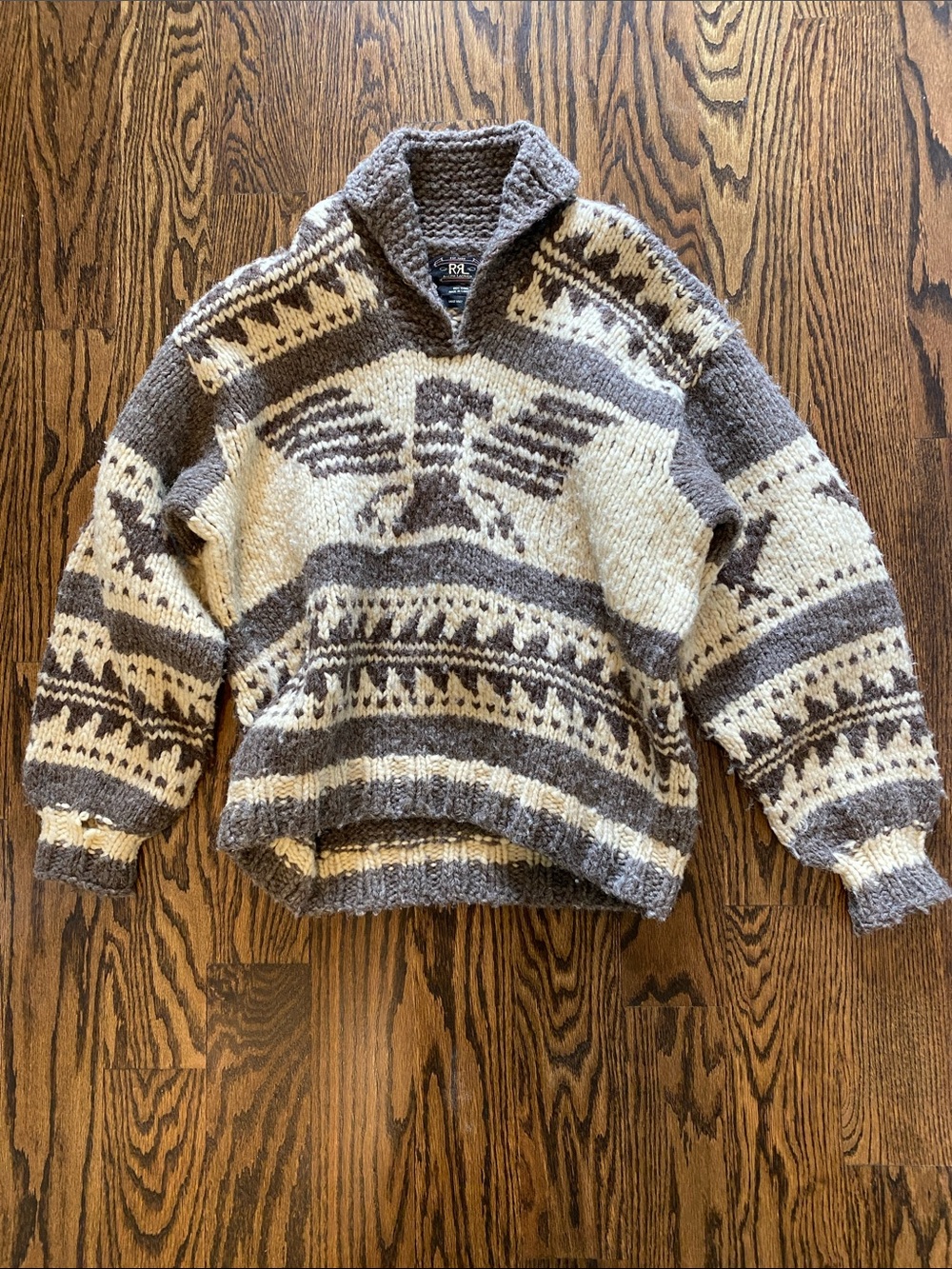 RARE Vintage Ralph Lauren Double RL Fair Isle Cowl-neck Sweater in Cream & Brown